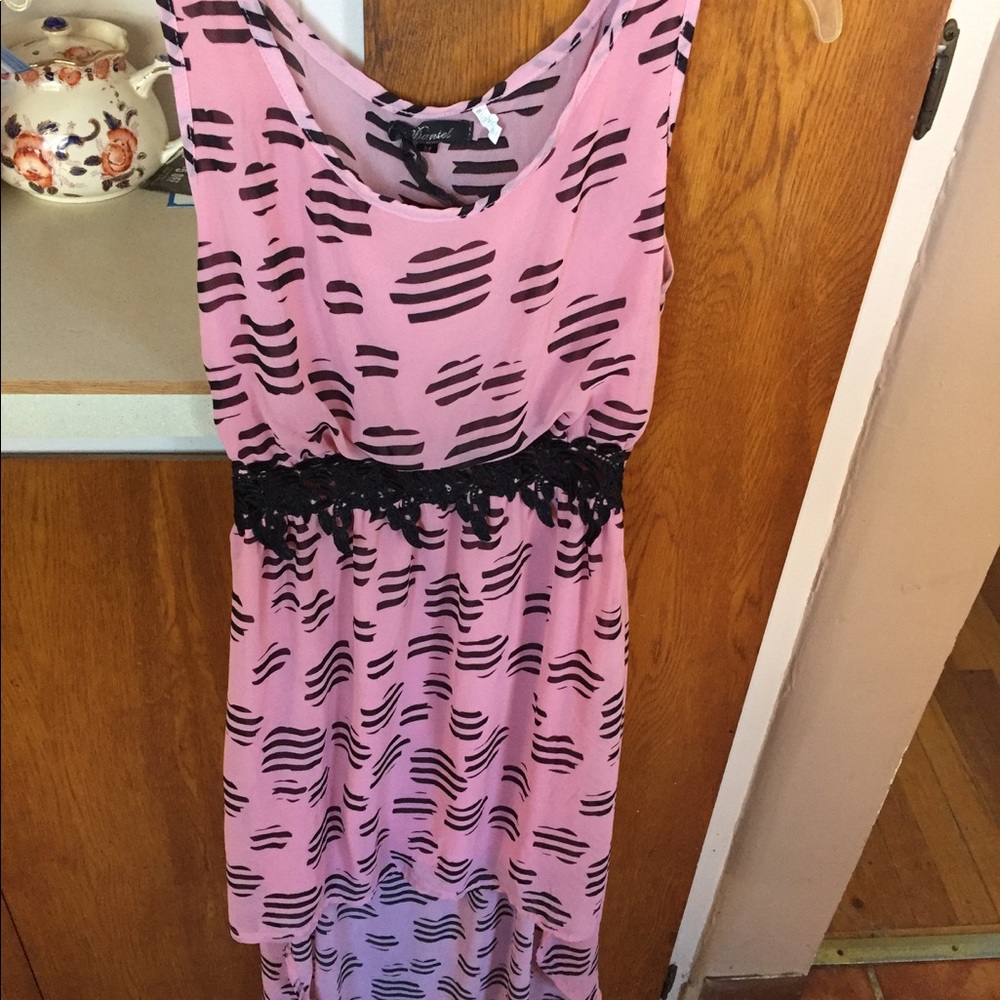 Pink with black embellishment high low dress